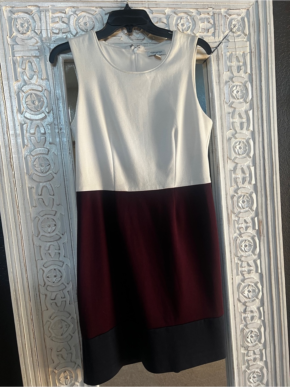 Banana Republic White, Burgundy & Black Colorblock Sleeveless Dress - Picture 1 of 2